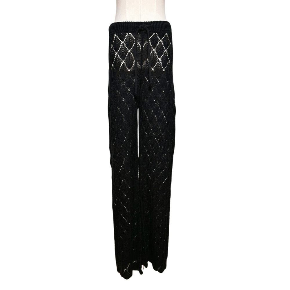 FCT With Love Black Open Knit Crochet Sweater Loungewear Pants Medium Festival